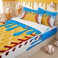 thumbnail image 3 of Erosebridal Dripping Ice Cream Zipper Full Size Comforter Sets with Fitted Sheet and 2 Pillowcases for Boys Men, Waffle Baseball Zipper Bedding Set, Blue Yellow, Reversible, 4 Pieces, 3 of 7