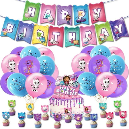 Heka Ebk 43Pcs/Set Gabby's Dollhouse Party Supplies Serves Balloon Banner Cake Topper Decoration