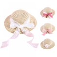 thumbnail image 4 of Lace Bow Pet Woven Hat Sun Shade Cat Hat Adjustable Sombrero For Small Dogs and Cats Beach Party Straw Costume Accessories, 4 of 6