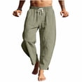 thumbnail image 3 of Men Loose Casual Drawstring Waist Pants, Trousers, Joggers With Pockets Elastic Waist Breathable Lightweight Quick Dry For Beach Hiking Workout Summer Daily Cotton Linen Blend, 3 of 7