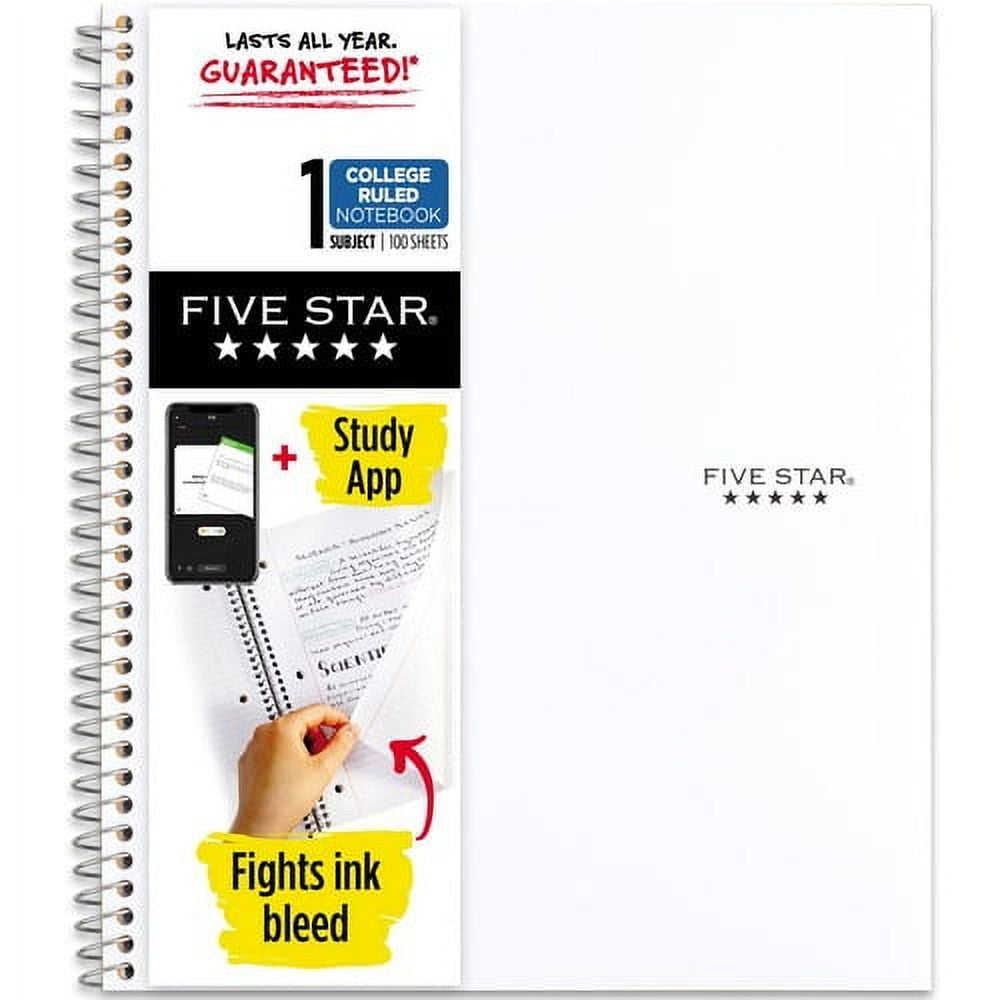 Mead Five Star Wirebound Notebook 1 Subject College Ruled 11 x 8 1/2 White - 1 Subject(s) - 100 Sheets - 100 Pages - Wire Bound - 11 x 8 1/2 - Bleed Resistant Durable | Bundle of 2 Each