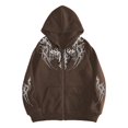 thumbnail image 3 of VeFlora Y2K Graphic Zip Up Hoodie for Men, Long Sleeve Drawstring Oversized Sweatshirt for Daily Wear Party(Khaki/S), 3 of 4