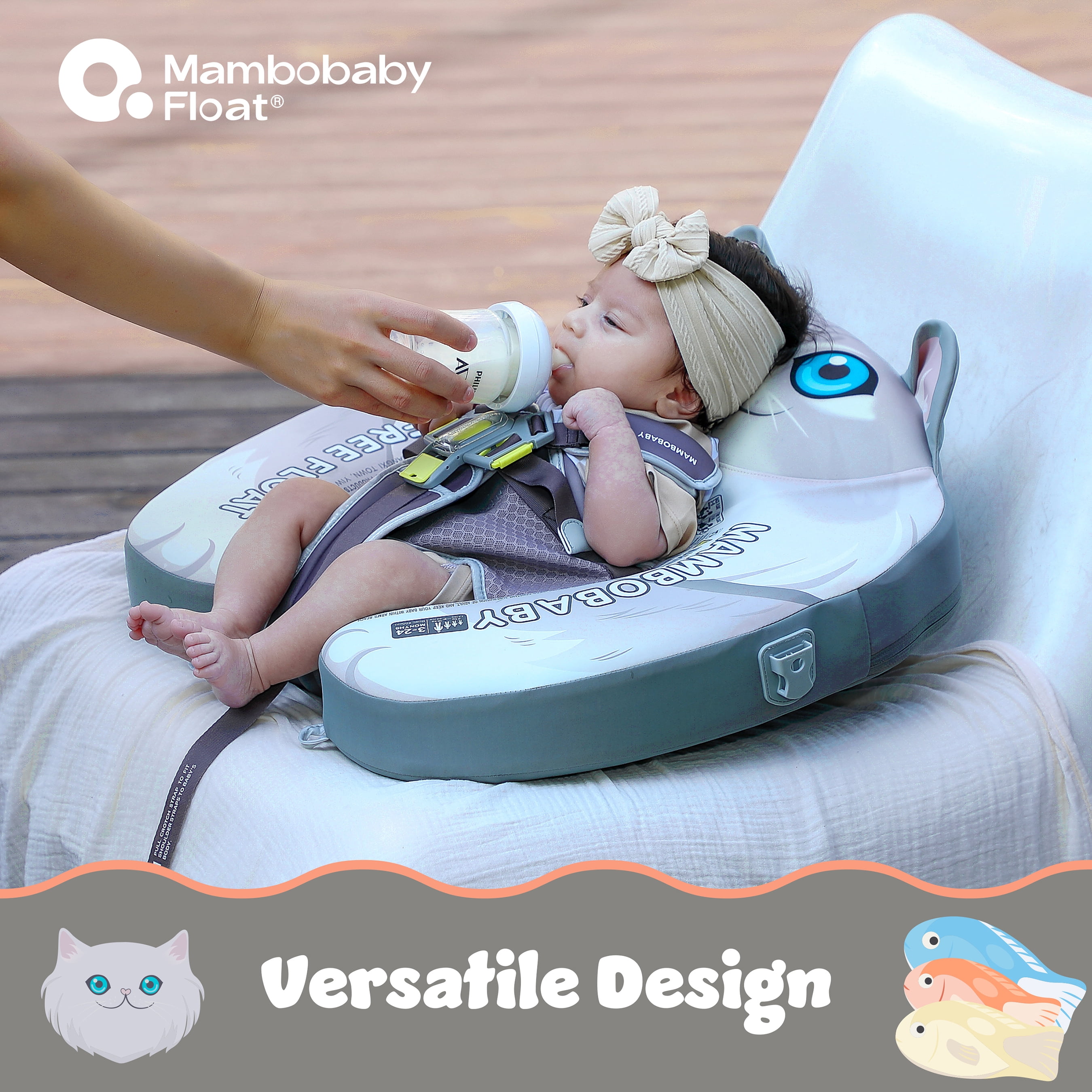 Mambobaby Baby Pool Float with 3D Canopy- Grey