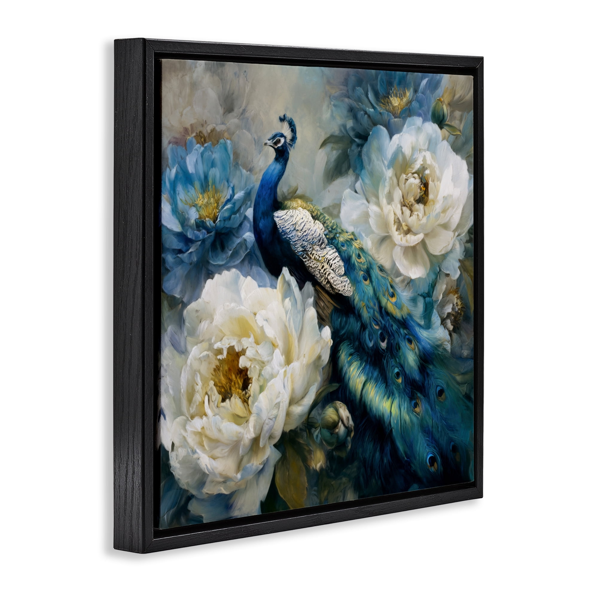 Stupell Industries Pretty Peacock with Roses Black Framed Floater Canvas Wall Art, design by Tina LeCour