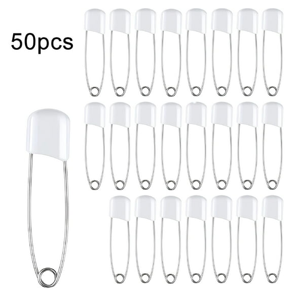 TUWAFE 50pcs Stainless Steel Safety Pins Baby Safety Plastic Head Cloth Safety Pins with Lock