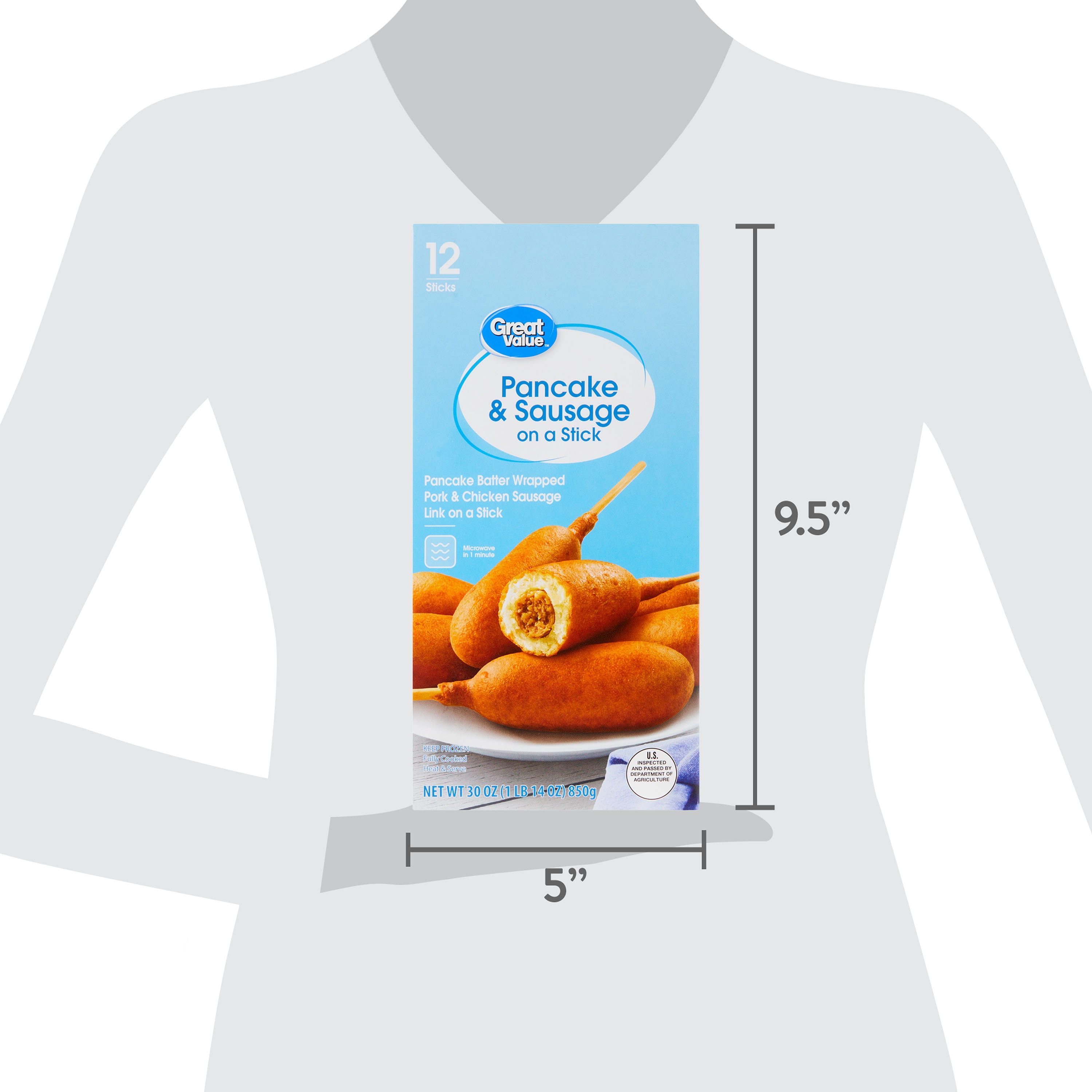 Great Value Pancake & Sausage on a Stick, 30 oz, 12 Count (Frozen). Allergens Wheat, Milk, Eggs, Soy