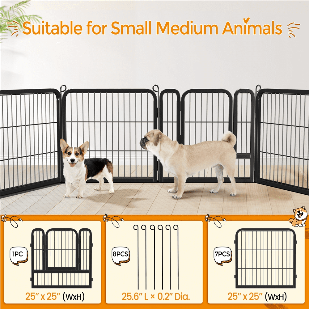 Alden Design 25" Tall 8 Panels Metal Dog Playpen Fence for Outdoor Indoor, Black