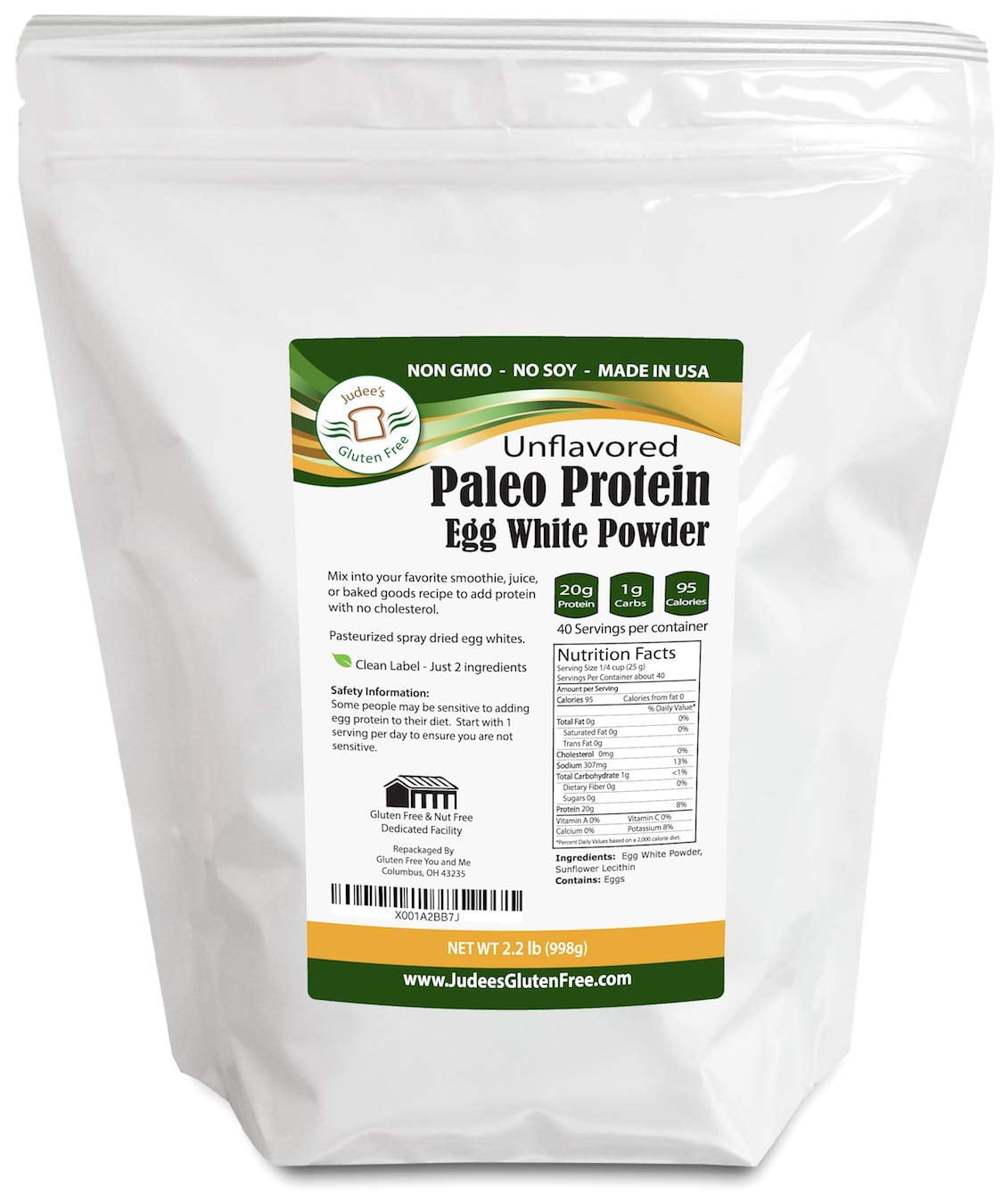 Judee's Gluten Free Egg White Paleo Protein Powder, 2.2 lb