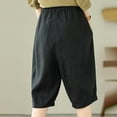 thumbnail image 6 of QATAINLAV Linen Shorts for Women Summer Casual Bermuda Shorts Lightweight Elastic Waist Beach Shorts Loose Knee-Length Wide Leg Shorts with Pockets Bermudas de Talla Grande Para Mujer Black M, 6 of 7