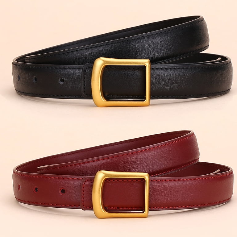 Vintage Square Buckle Thin Genuine Leather Women Belt, Multi  display picture 1