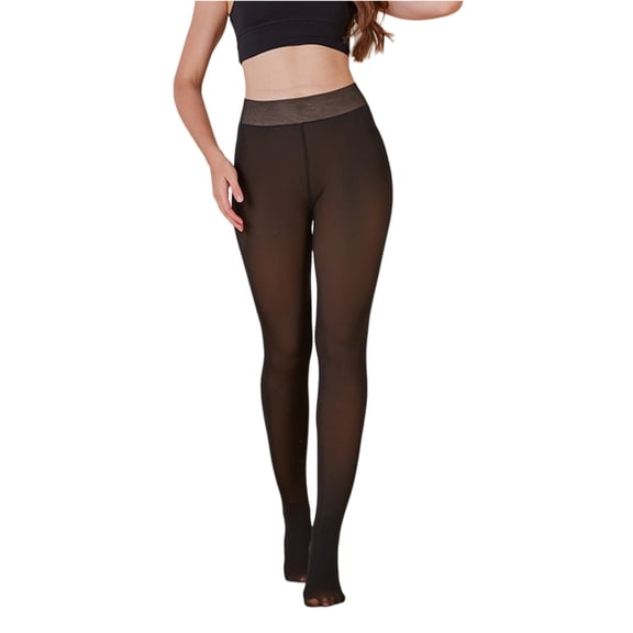 Fleece Lined Tights Women Fake Thermal Translucent Pantyhose High Waist Warm Lining Thick Sheer Leggings for Winter,Brown M