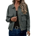 thumbnail image 3 of Stamzod Fall Button Up Jackets for Women Solid Color Turndown Long Sleeve Bomber Jacket Women Casual Work Coats for Women with Pocket Dark Gray C XXL, 3 of 8