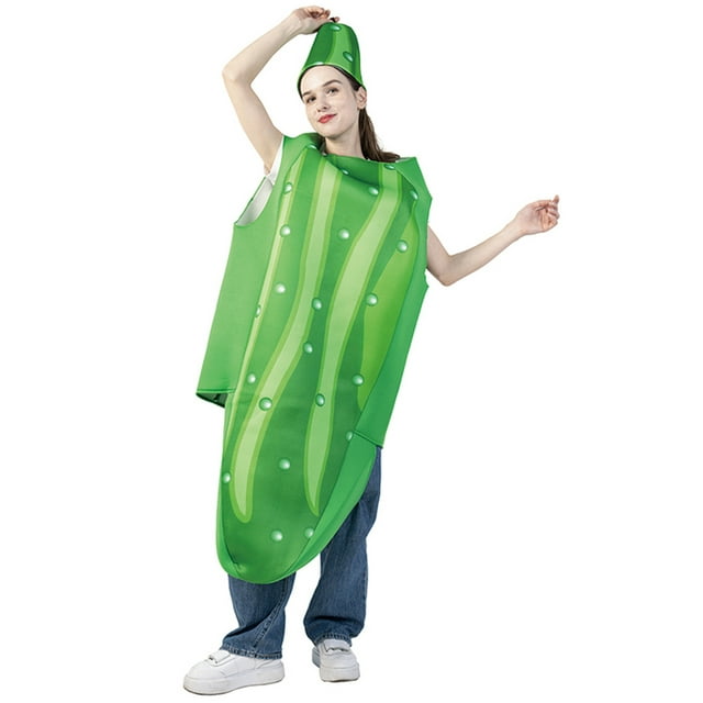Gupgi Tenue de Cosplay Cornichon Halloween pour Adulte 2 Pcs Tenues Fruitées Sans Manches Col Rond Combinaison avec Chapeau