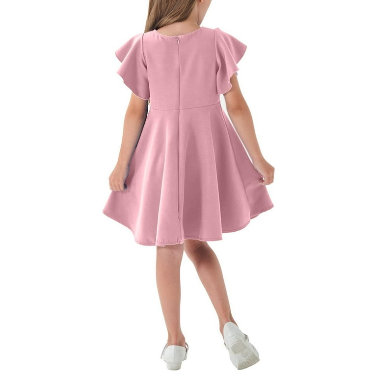 Girls Cute Dresses Flutter Sleeve Flowy Dresses Crew Neck A-Line Casual  Fashion Twirly Summer Outfits Going Out Dress, Pink, 9 Years - Walmart.com