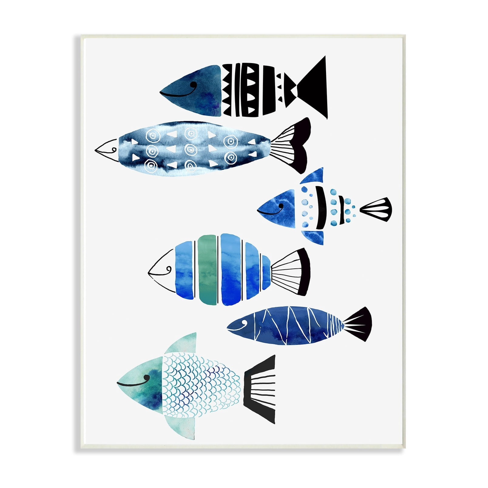 The Stupell Home Decor Collection Collage Tropical Blue Green and Black Patterned Fish Oversized Wall Plaque Art, 12.5 x 0.5 x 18.5
