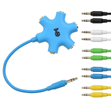 Cable Matters Blue 5-Way Headphone Splitter with 5-Pack Audio Cables
