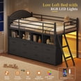 thumbnail image 3 of Low Loft Bed Twin Size with 8 Storage Drawers and LED Lights, Metal Loft Bed Frame with Bookcase Storage, Safety Guardrail and Under-Bed Play Space, Black, 3 of 9