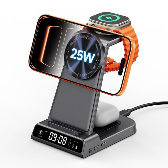 SwanScout 25W Wireless Charger Compatible with MagSafe, 3 in 1 Magnetic Charging Station for iPhone Air/17/16/15/14 Series, for Apple Watch, AirPods
