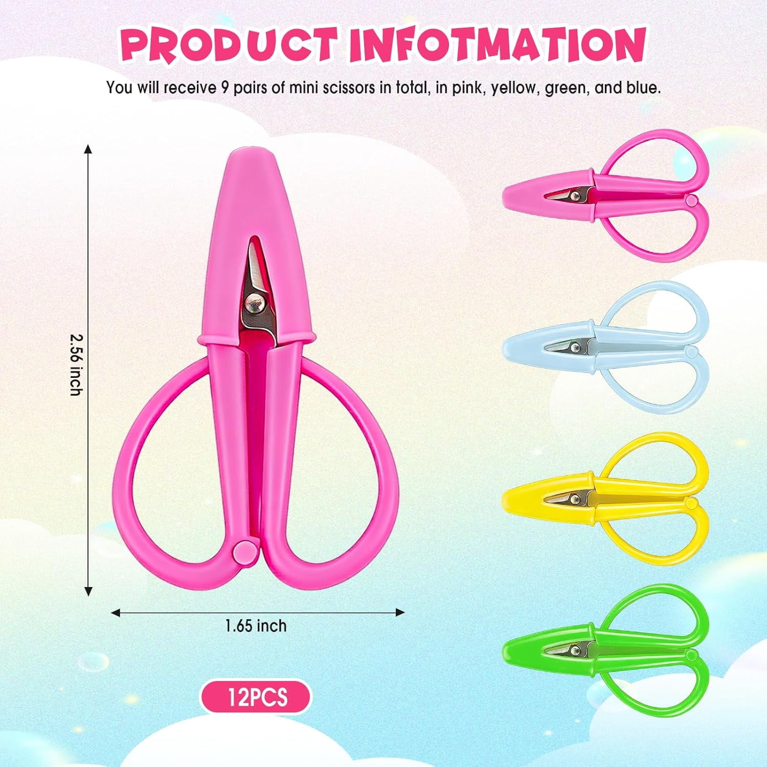 ABCISI 12 Pack Mini Scissors Set - Small, Sharp, Portable Scissor with Protective Cover - Tiny Detail Scissors for Sewing, Embroidery, Crafts, Knitting, and DIY Projects (4 Colors)