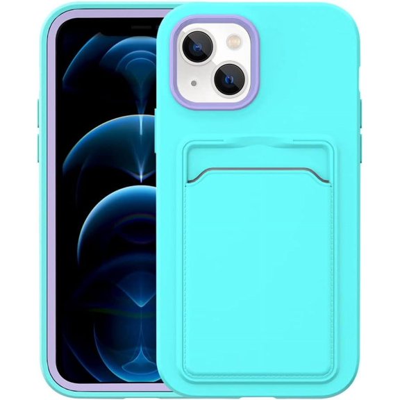 Compatible with iPhone 14 Plus Case with Card Holder Silicone Shockproof Protective Phone Case Slim Anti-Scratch Microfiber Lining Grade Drop Protection Cover Blue Purple