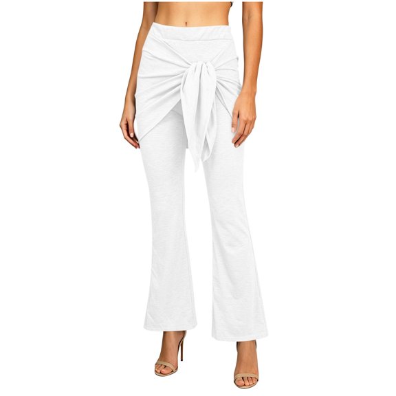 cocolona Womens Summer Casual High Waist Flare Leggings Elastic Waist Wide Leg Stretch Vacation Skirt Pants