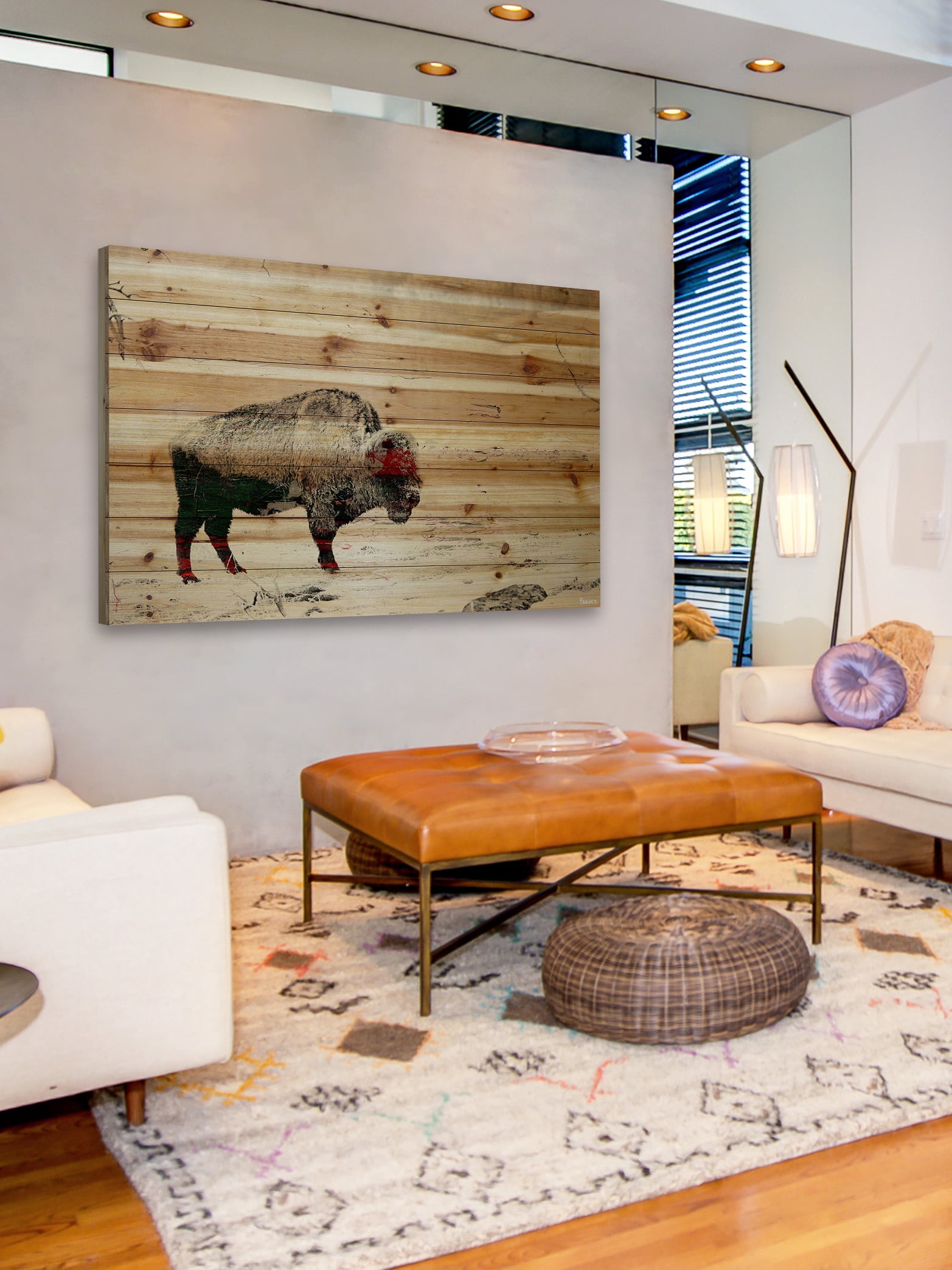 "Lost Buffalo" Painting Print on Natural Pine Wood