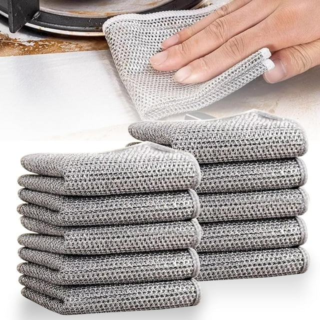 10 Pack Trapos de Limpieza Alambre Multiusos, Lavar Platos en Húmedo y Seco Paño, Trapos de Cocina, Almohadillas de Fregar Metálicas Reutilizables para la Cocina del Hogar