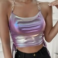 thumbnail image 5 of Mittory Women's Metallic Holo Halter Chain Neck Cami Tank Top Sleeveless Vest Crop Tops for Rave Music Festival, 5 of 8