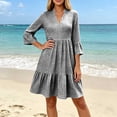 thumbnail image 2 of VBVC Women's Gingham V Neck 3/4 Sleeve Mini Dress , Ladies' Ruffle Bell Sleeve Casual A Line Dress , Summer Casual Tiered Plaid Dress For Women,Black,S-2XL, 2 of 6