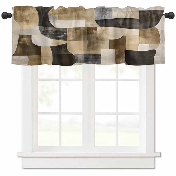 Abstract Boho Valances for Windows Farmhouse Kitchen Curtains Valances Rod Pocket Valance Curtains for Kitchen Windows Vintage Black Brown Geometric Window Valances for Bathroom Bedroom 60"x18"
