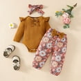 thumbnail image 2 of Gubotare Knitted Baby Outfits Coming Home Outfit Girl Set Ribbed Knitted Cotton Long Sleeve Romper Long Pants Fall Winter Outfits Size 0 3 Months (Brown,0-3 Months), 2 of 7