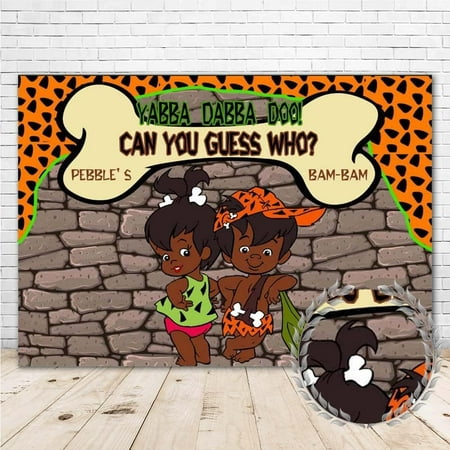 Image of African American Pebbles or Bam bam Gender Reveal Decorations 7x5 Vinyl Yabba Dabba DOO! CAN You Guess WHO Photo