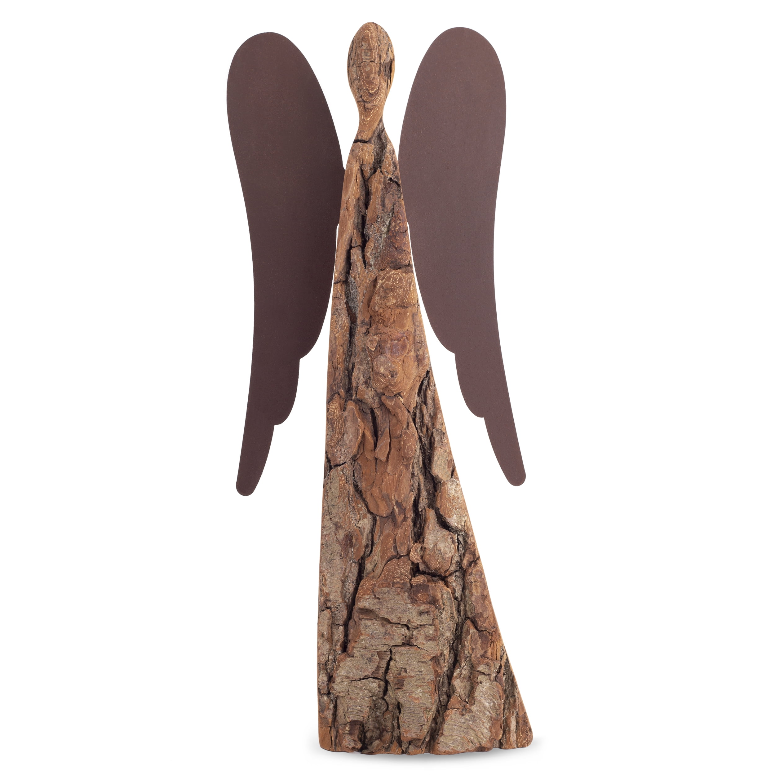 Wooden Angel Figurine with Metal Wings, Angel Decor, Guardian Angel