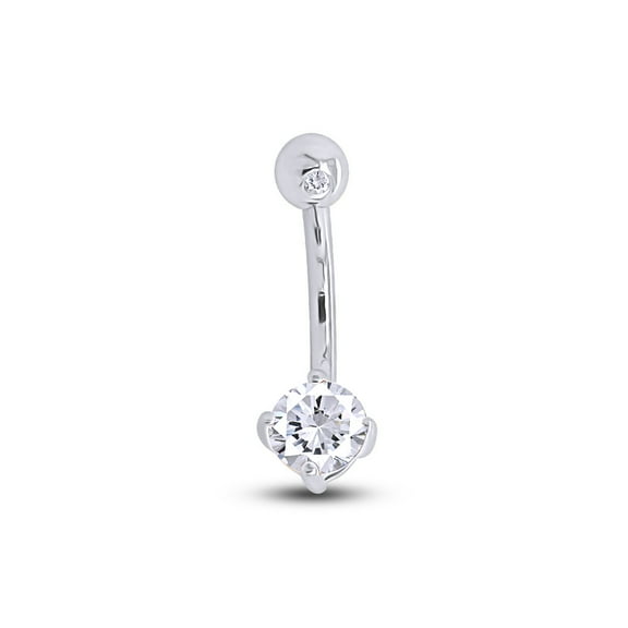 AFFY Round Shape Cubic Zirconia Body Piercing Belly Button Ring 14K White Gold over Sterling Silver