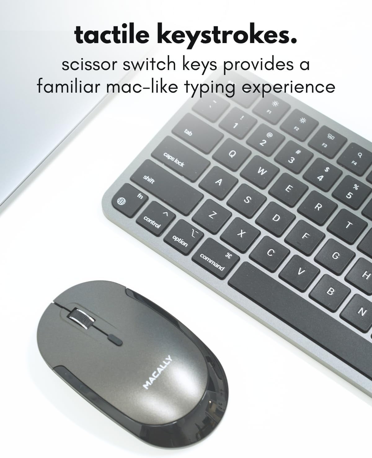 Macally Bluetooth Mac Keyboard and Mouse - Compact (2 Zone) Wireless Apple Keyboard and Mouse Combo with Number Pad - Multi Device, Rechargeable - for Mac, MacBook Pro/Air, iPad, iPhone - Space Black