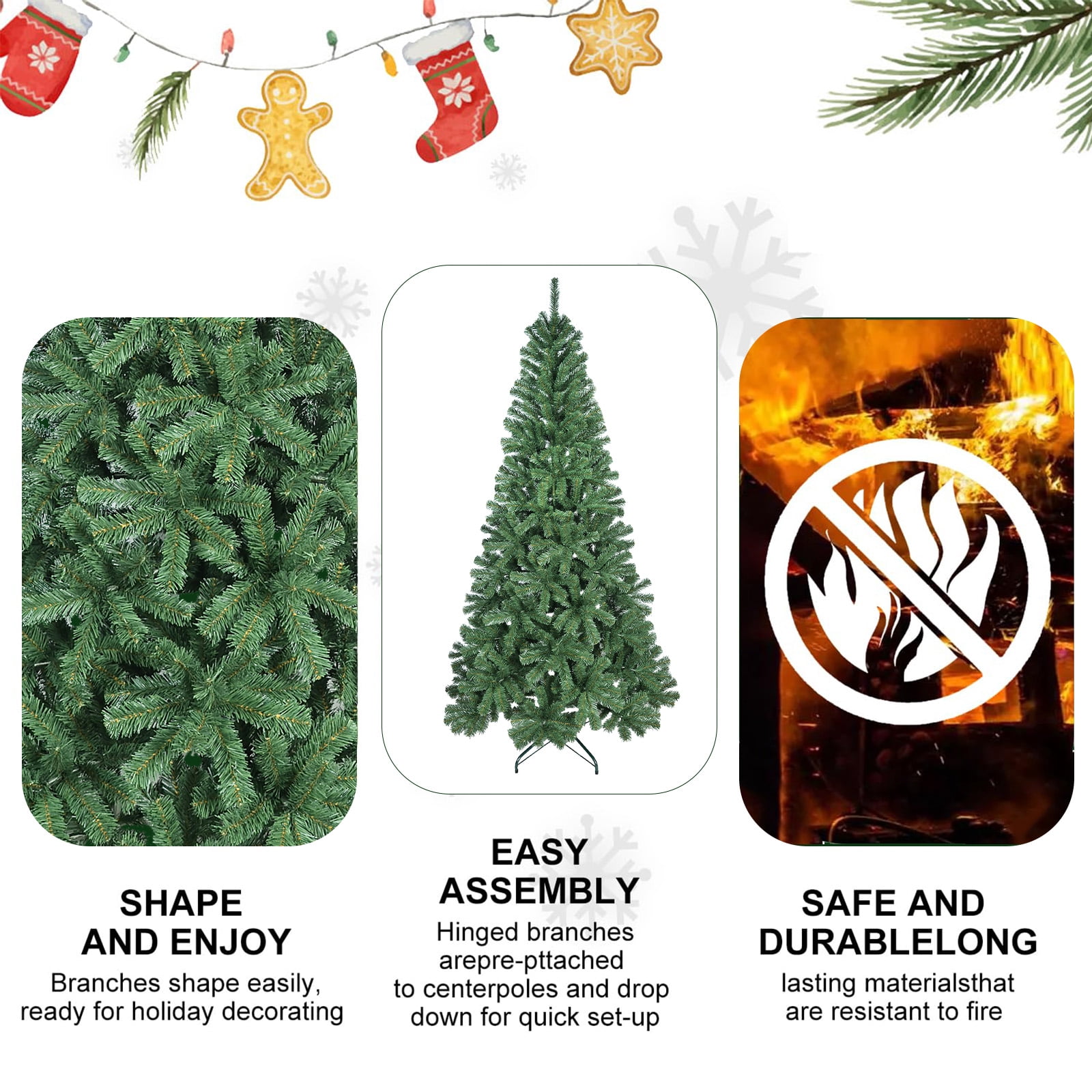 7ft Artificial Christmas Tree with 774 PVC Tips, Hinged Branches, Metal Stand