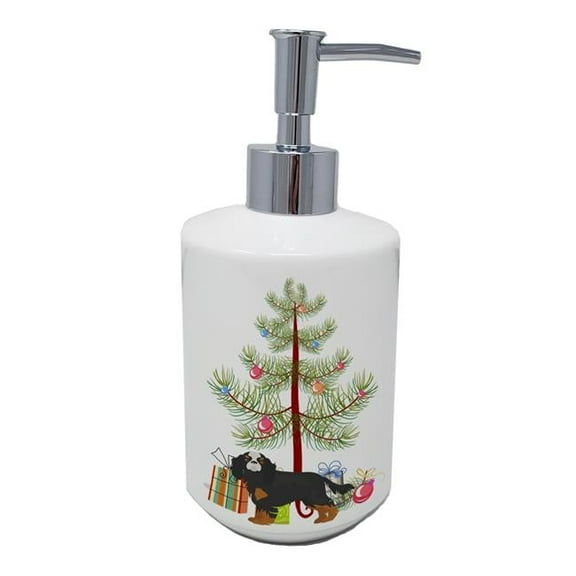 7 x 3.5 in. Unisex Cavalier King Charles Spaniel Christmas Tree Ceramic Soap Dispenser