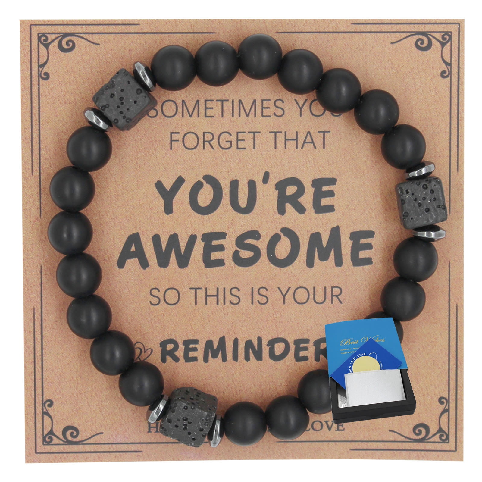 Beaded Bracelets Unisex, Inspirational Lava Stone Stretch Black Bracelet for Men Woman, Anxiety Healing Gifts for Valentines Dastic crystal bracelet Valentine's Day birthday, unique gift and surprise