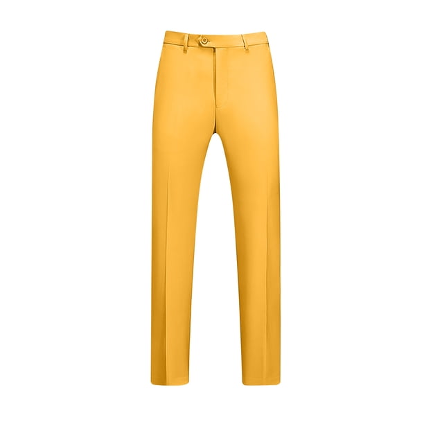 Pantalones de traje casuales con bolsillos y botones de color liso para hombre
