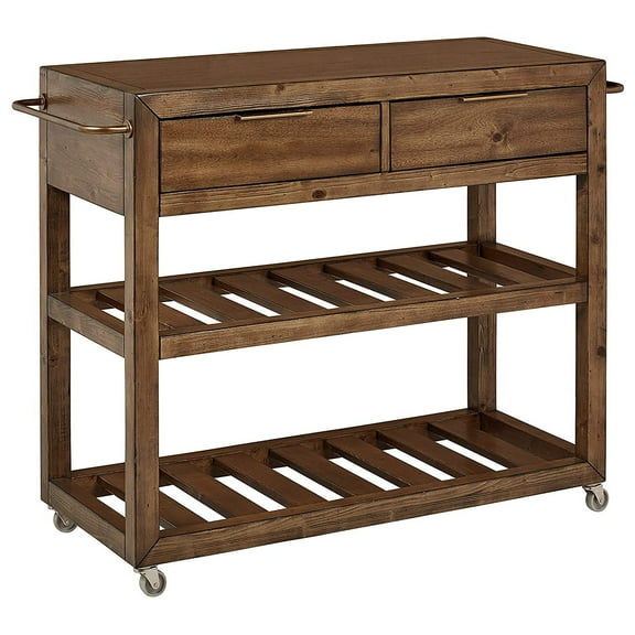 HomeFare 2 Drawer 2 Shelf Rolling Kitchen Island Cart Brown