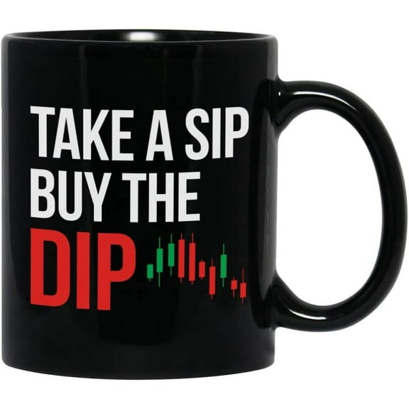 Stock Trader Coffee Mug 11 oz, Take A Sip Buy The Dip Stock Market Gift Cup Funny Idea for Traders Brokers Financial Adviser Investor, Black