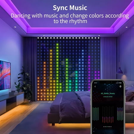

HYCGKJ Gorgeous Magical RGB IC Smart String Hanging Lights - 10 Enchanting Music Modes & Customizable DIY Patterns - 9.8 x 9.8Ft 400 LEDs - App & Remote Controlled - Bluetooth Twinkle Li