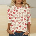thumbnail image 2 of LSLJS T Shirts for Women Plus Size Crewneck 3/4 Sleeve Tops Cute Cozy Valentine's Day Heart Print Tee Blouses, Gifts for Women, S-5XL, 2 of 6
