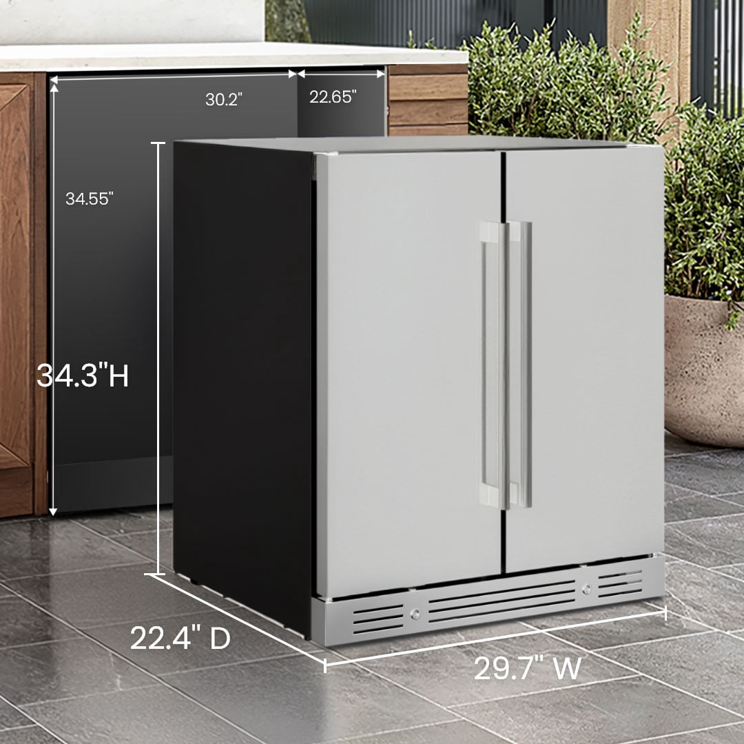 Yeego 30 Inch Outdoor Dual Zone Wine & Beverage Fridge, 80 Can 33 Bottle, 6.01Cuft Built-in Refrigerator, Energy Star Certified