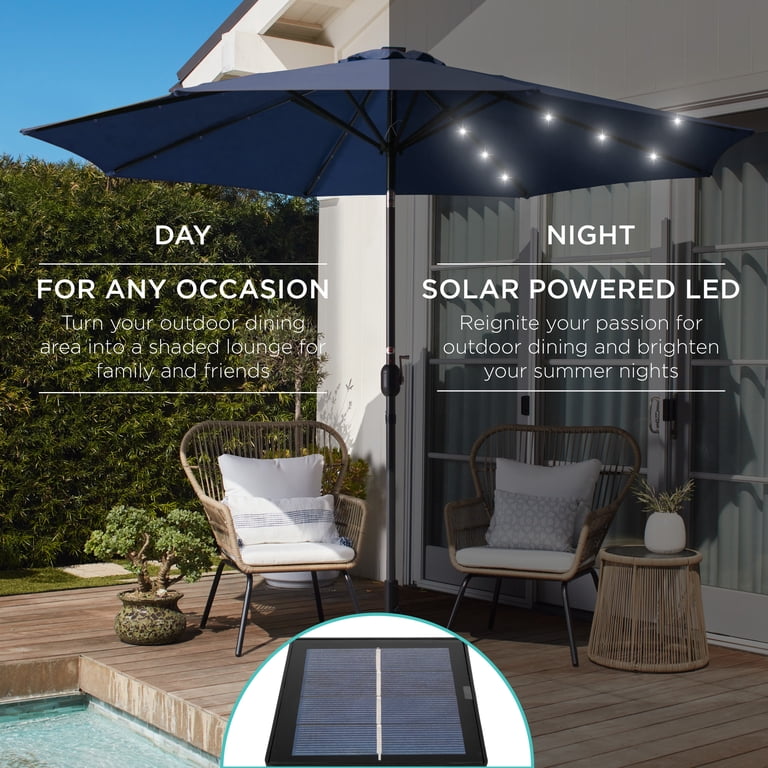 Best Choice Products 10ft Solar LED Lighted Patio Umbrella w/ Tilt  Adjustment, UV-Resistant Fabric - Navy Blue - Walmart.com
