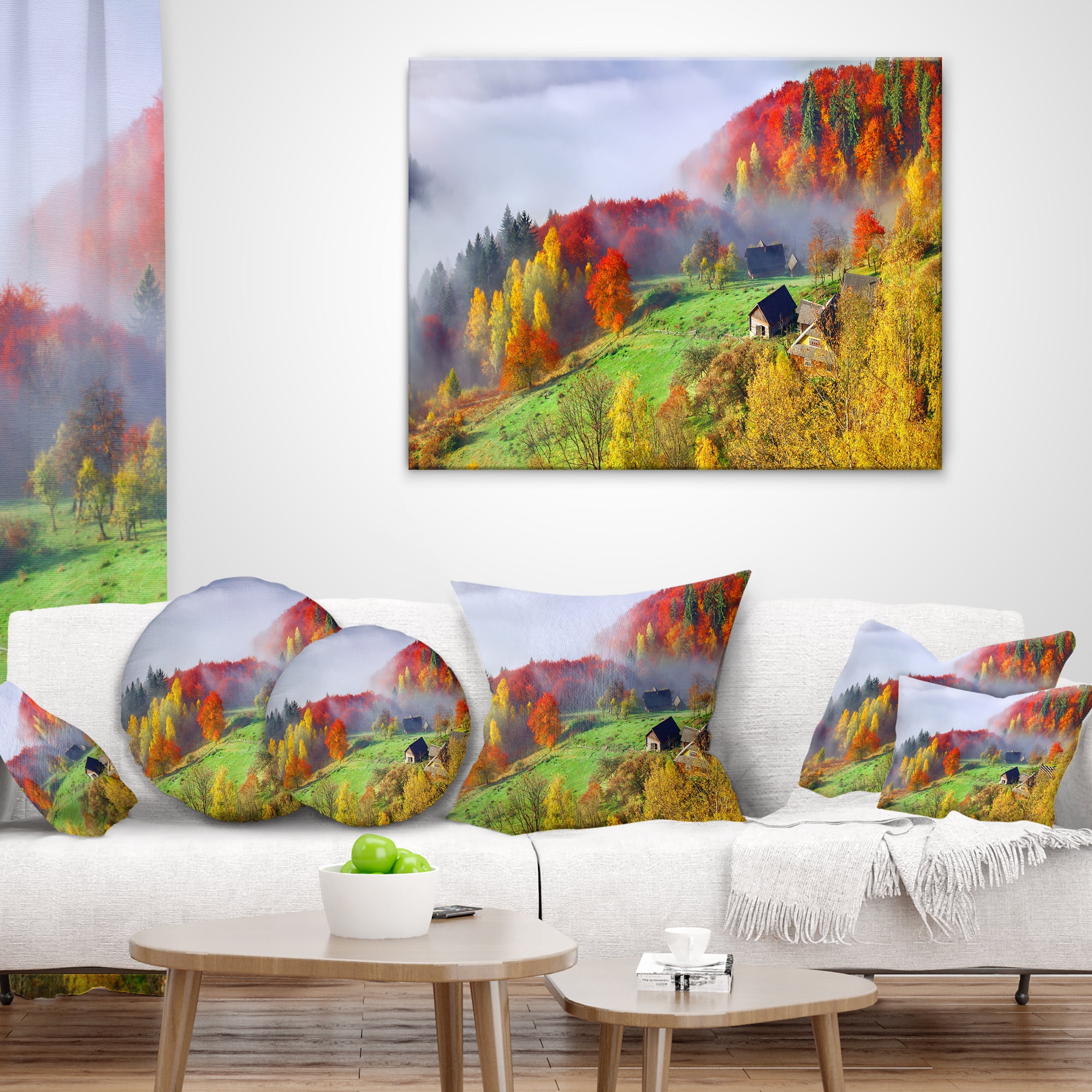 Designart Colorful Autumn Landscape in Mountains - Landscape Printed Throw Pillow - 16x16