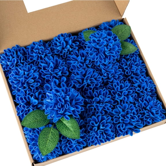 Artificial Wedding Dahlia Flowers 25pcs Fake Foam Roses with Stem for Wedding Bouquets Centerpieces Arrangements Decoration(Royal Blue)