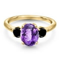 thumbnail image 3 of Gem Stone King 18K Yellow Gold Plated Silver Purple Amethyst and Black Diamond Engagement Ring for Women | 2.04 Cttw | Oval Checkerboard 9X7MM | Gemstone February Birthstone | Size 6, 3 of 6
