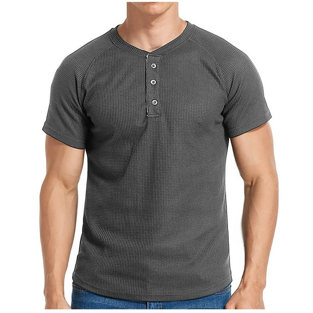 Chaqueta Casual de Color Sólido de los Hombres, Botón de Manga Corta Delantera Cuello Redondo Blusa Ligera para el Uso Diario Y el Trabajo, Moda Superior