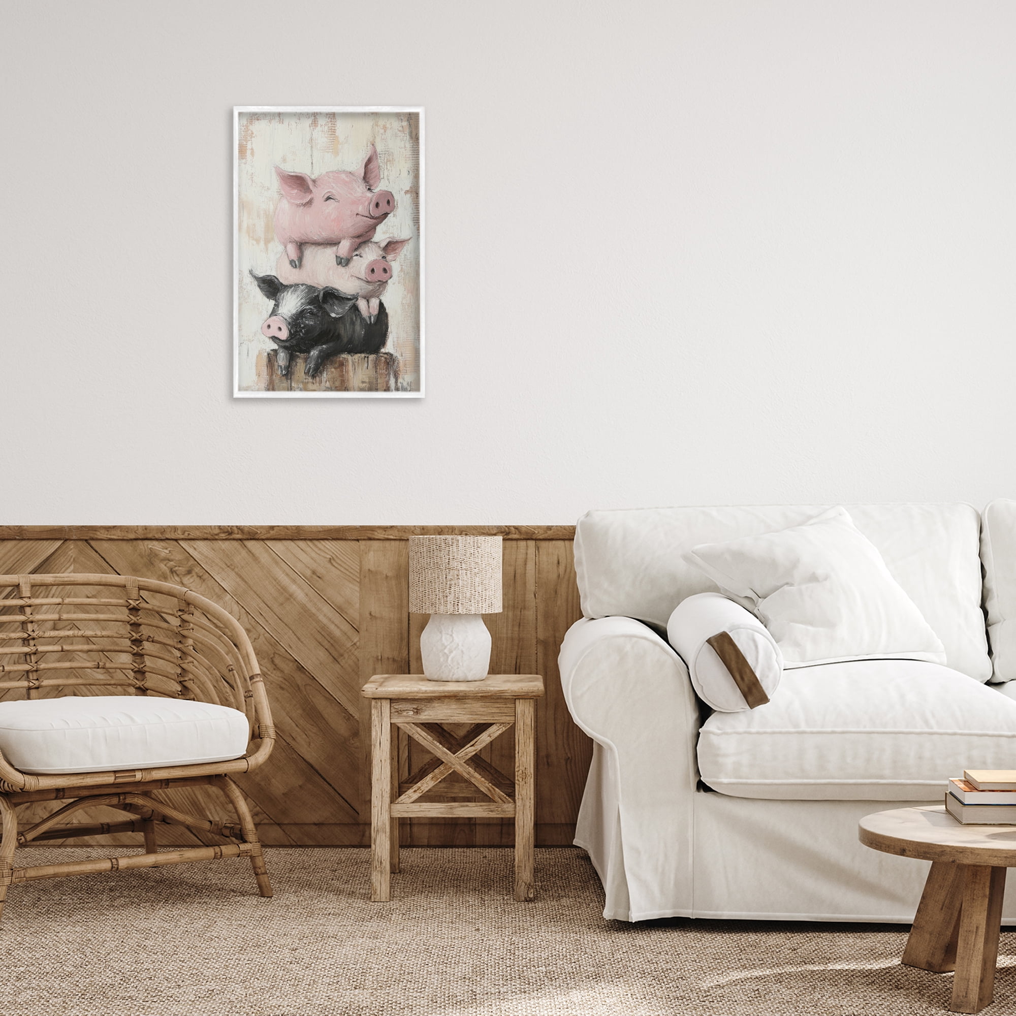 Stupell Industries Pig & Piglet Pile White Framed Giclee Art, design by Tina LeCour
